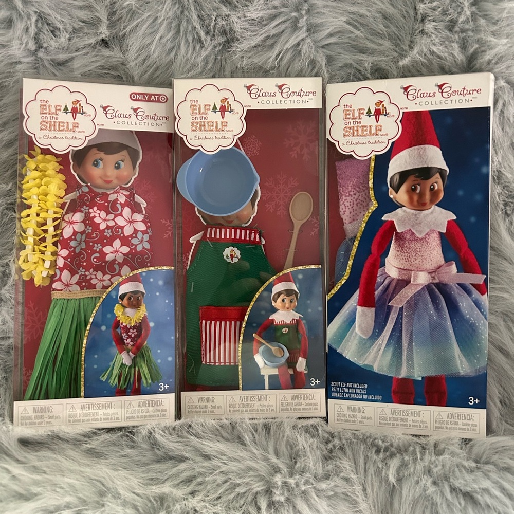 Elf on the Shelf Accessories - Claus Couture - Set of 3 outfits all NEW in box!